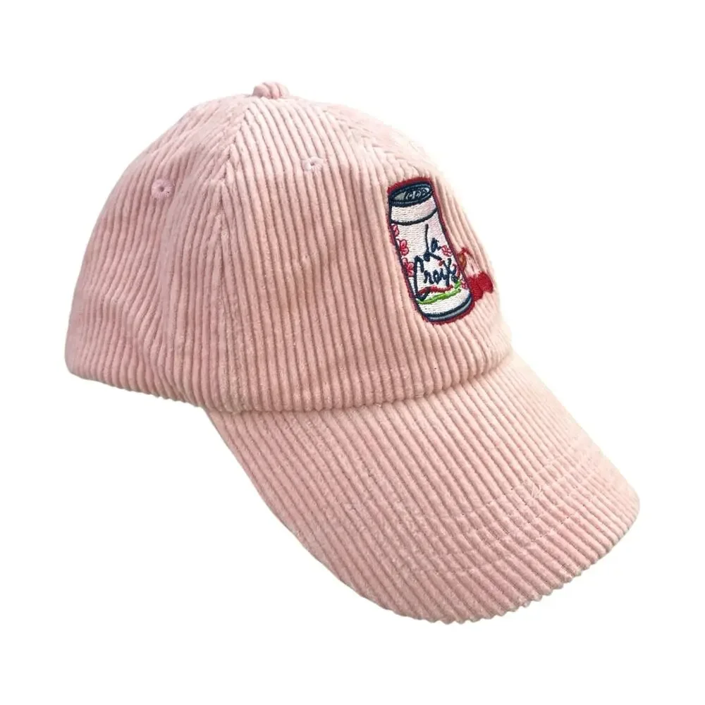 La Croix Pink Corduroy Soda Can Cherry Embroidered Adjustable Baseball Cap Hat S